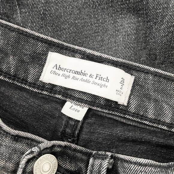ABERCROMBIE Ultra High Rise Ankle Straight Distressed Curve Love Jeans Black 26 - Picture 8 of 9